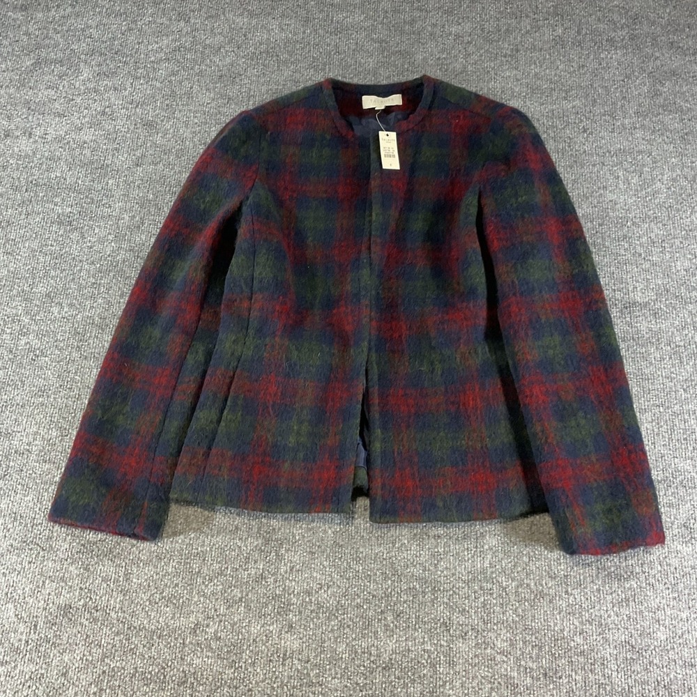 Talbots Womens Size 6 Wool Plaid Open Front Blazer Jacket Red Blue Green NWT